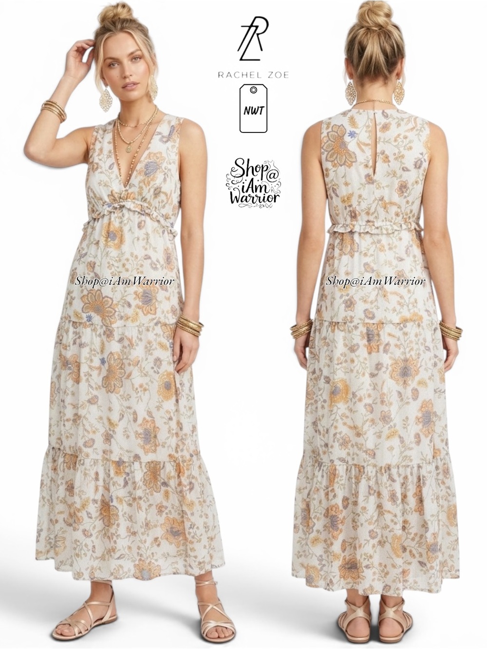 Rachel Zoe Nwt Floral Tiered Ruffle Maxi Dress *Shop@Iamwarrior